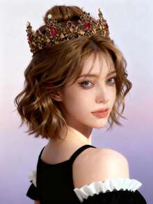 1pc Luxury & Elegant Baroque Rhinestone Queen Crystal Crown, Bridal Wedding Headpiece, Party & Prom Hair Accessory - Multicolor - View 3