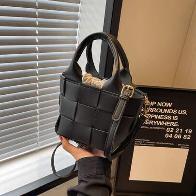 1 Stück lässige Urlaubs-Henkeltasche, modische einfarbige PU-Leder Umhängetasche mit verstellbarem Gurt & herausnehmbarer Innentasche, tragbar und leicht, Kordelzug-Umhängetasche für Teenager Mädchen und Damen für Urlaub, Outdoor und Reisen