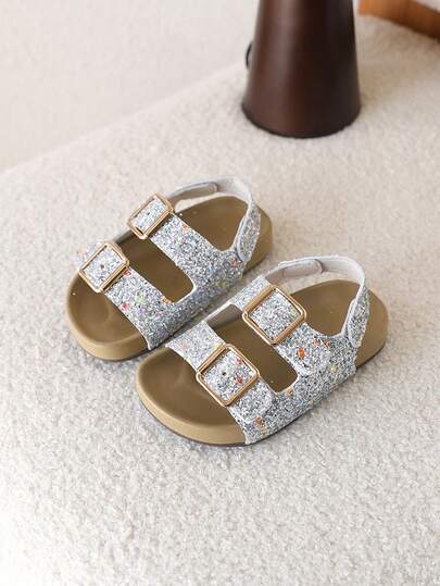 1 Pair Girls Sandals, New Summer Vintage Stylish Hook And Loop Princess Shoes, Soft Bottom Beach Shoes