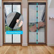 Cortina de Puerta Magnética,con sello magnético de cierre automático súper hermético,con Nylon Tiras de Almacenamiento en los Lados,Cinta Sin Taladros, puerta de pantalla magnética malla. (230*110cm) - 220*100cm - Ver 5