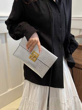 1 pieza Bolso de embrague tipo sobre de piel de serpiente PU de colores, minimalista y ligero, de moda para citas, fiestas, uso diario, regalo de vacaciones