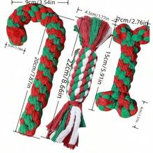 3 piezas de juguetes de cuerda duraderos de Navidad para perros - Juguetes de tirar y morder con diseño de bastón de caramelo, aptos para perros pequeños y medianos, cuerda roja/blanca/verde duradera con flecos, juguetes para masticar, ideales para perros que mastican mucho (cachorros y perros adultos) - Paquete navideño 3 en 1 - Ver 2