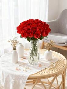 10/400pcs 14.18 Inch Artificial Red Rose Bouquet, Valentine's Day Mother's Day Gift, Artificial Plant Decor, Wedding Vase, Home, Restaurant, Bedroom Decor, Luxury Artificial Rose Bouquet For Holiday Birthday Party, Outdoor Garden Decor - Red - View 3