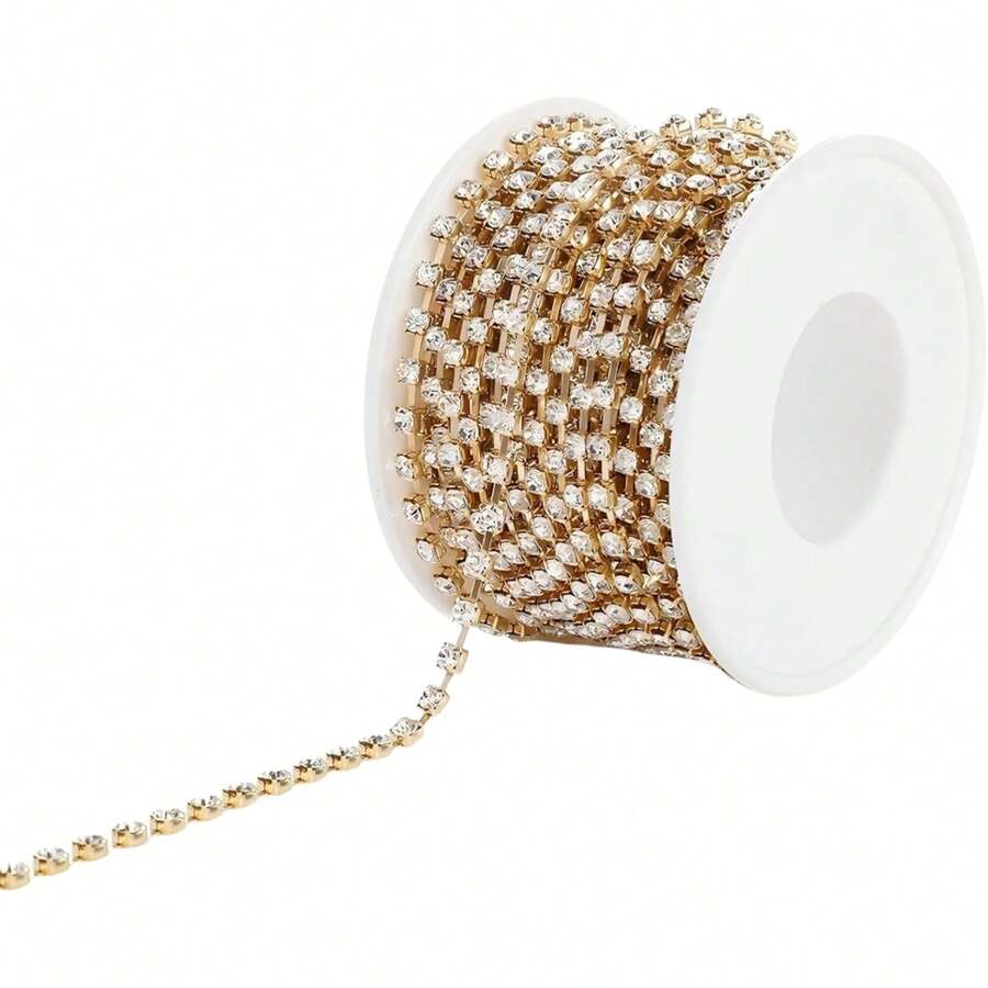 EstiloCadena De Diamantes De ImitacióN, Cadena De Cristales Con Diamantes De ImitacióN Para Manualidades Adorno De Cristal De Diamante Para Costura Manualidades DecoracióN JoyeríAVersióN Mejorada - Dorado - Ver 1