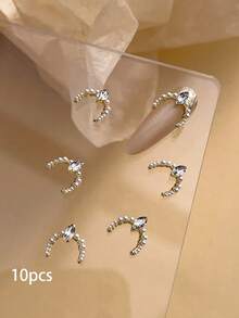 10pcs Semi-Circular Faux Pearl And Rhinestone-Studded Gold And Silver Nail Charms, Luxury Metal Nail Supplies, Shiny Rhinestone Nail Gems, Suitable For Multi-Functional DIY Accessories Nail Decoration Nails - Multicolor - View 6
