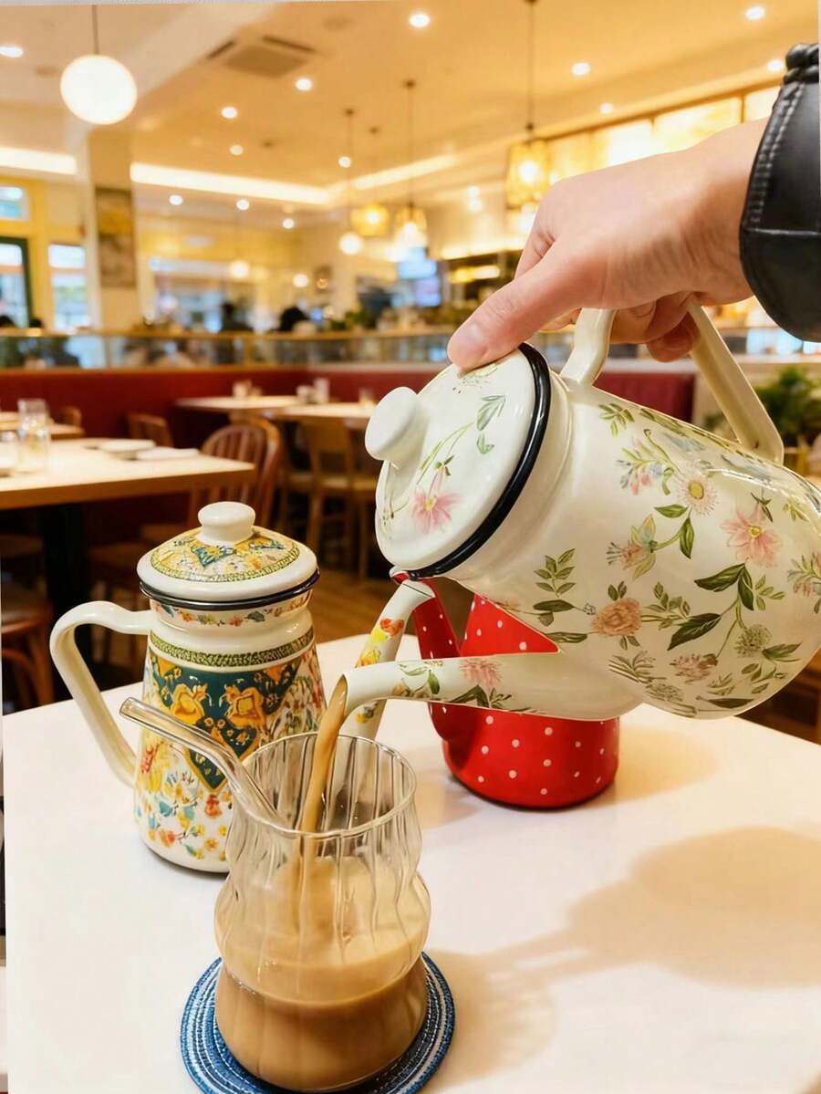 1pc Enamel Manual Drip Coffee Pot 1.2L, Multi-Color Household Hand Drip Coffee Pot, Suitable For All Stoves, Heatproof Enamel Kettle, Enamel Teapot, Enamel Water Pot, Enamel Oil Pot, Small Integrated Pot, Cold Water Pot, Boiling Water Pot - 1.2L Hand Pour Kettle - View 1