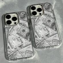 Estuche suave y elegante 1pc, estuche de teléfono suave con marco de pantalla completa de billete brillante, compatible con 17 16 15 14 13 12 11 Pro 14 15 16E Plus XS XR X 8 SE 2020, estuche suave chic: eleva el estilo de tu teléfono - 1 pieza - Ver 7