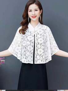 一件优雅新娘镂空披肩，复古蕾丝斗篷/休闲防晒披肩，适合节日、舞会、派对等场合。 - 彩色 - 查看 2