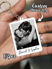 1/2 piezas Llavero personalizado, Llavero con foto y texto personalizados, Recuerdo de pareja, Regalo de aniversario, Anillo de llaves con foto, Regalo con nombre personalizado (Para él/ella), Regalo del Día de San Valentín - Multicolor - Ver 9
