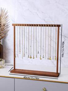 1pc Minimalist High-End Home Storage & Display Rack, Walnut Wooden Necklace, Bracelet, Pendant Organizer, Jewelry & Sweater Display Stand - Brown - View 3