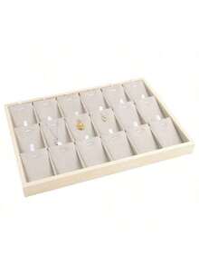 Minimalist Style Wooden Jewelry Display Tray With 24 Compartments For Fashion Rings, Necklaces, Bracelets, Watches, And Bangles. - Log - View 1