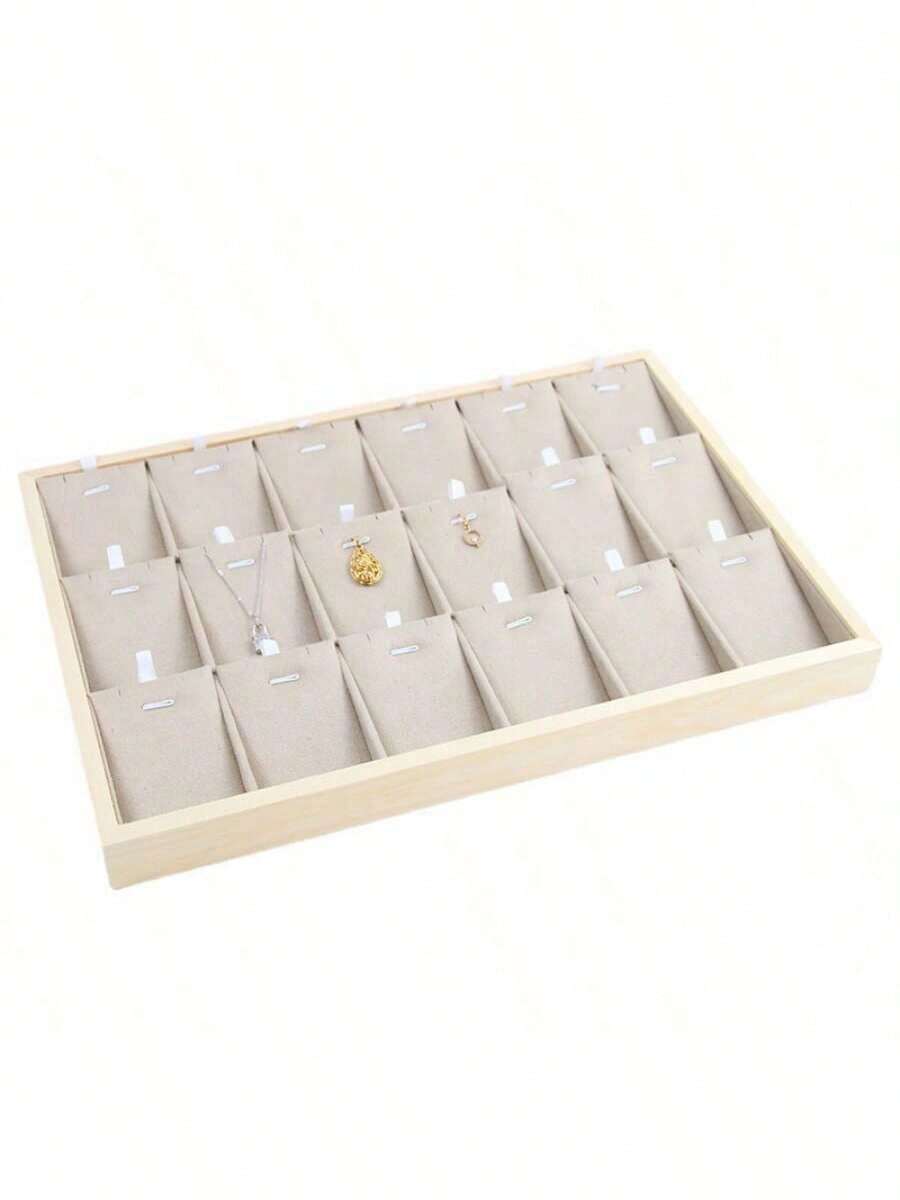 Minimalist Style Wooden Jewelry Display Tray With 24 Compartments For Fashion Rings, Necklaces, Bracelets, Watches, And Bangles. - Log - View 1