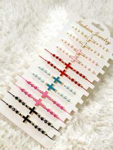 12pcs Set Handmade Adjustable Braided Jesus Cross Bracelet, Christian Religious Jewelry Suitable For Men And Women, Perfect Gift For Baptism, Daily Wear And Spiritual Inspiration - Multicolor - View 6