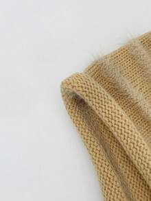 1 件纯色拼布毛绒护耳帽，女士冬季保暖修脸针织帽，极简主义设计师合作款长款人造毛皮针织帽，编织针织帽，女士百搭连帽帽 - 彩色 - 查看 7