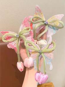 1/2pcs Kids Cute Simple Fashion Cartoon Bow Low Ponytail Bangs Hair Clips, Versatile Elegant Gentle Hair Accessories For Girls - Multicolor - View 5