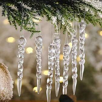 36pcs-Christmas Transparent Icicle, Sparkling Icicle Ornaments, Sparkling Artificial Icicle Decorations, Christmas Tree Rotating Ice Stick Wreath Decors, Twisted Shape Christmas Pendant, Transparent Ice Cone Decors, Christmas Party Christmas Tree Decors, Home Decor, Fireplace Door Window Pendant, Suitable For Winter Christmas Decoration, Home Decor, Room Decor, Wall Decor