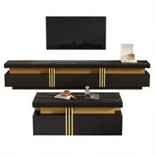 Schwarze TV-Wandkombination, Wohnzimmer-Wandkombination, Couchtisch + TV-Schrank, Multifunktionale Schrankkombination - 黑色 - 查看 4