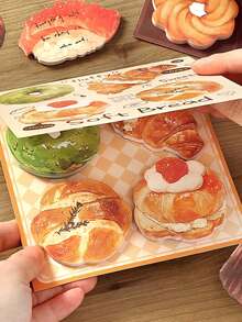 120pcs Cute Bread Style Memo Pad, Sticky Notes For Gift, Office, Home, Marking, Labeling, Classroom, Entertainment, Student Planner, Creative Vintage Decoration Stickers - Multicolor - View 3