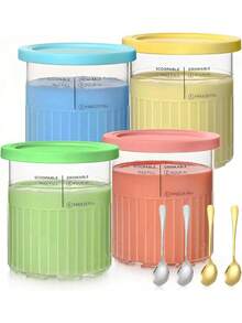 EstiloNC500 NC501-4 Pintas para  Creami Deluxe de 24 onzas con Tapas de almacenamiento, Pinta de Helado para  creami, Compatible con Fabricantes de Helados  Creami de lujo de la serie NC500Versión mejorada - 1 - Ver 1