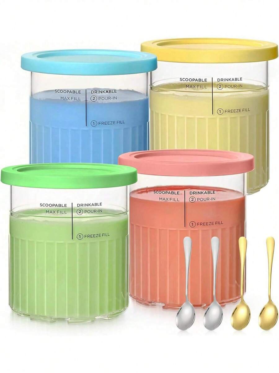 EstiloNC500 NC501-4 Pintas para Creami Deluxe de 24 onzas con Tapas de almacenamiento, Pinta de Helado para creami, Compatible con Fabricantes de Helados Creami de lujo de la serie NC500Versión mejorada - 1 - Ver 1