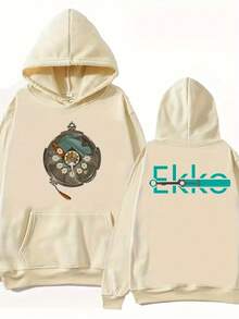 Sudadera con capucha estampada de patrón de cronómetro cómoda y moderna de otoño e invierno - Negro - Ver 4
