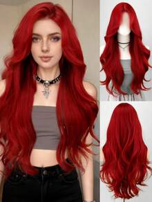 European And American Style Big Wavy Curly Lace Front Long Wig, Heat Resistant Synthetic Fiber Wig In Reddish Brown, Suitable For Women's Daily And Party Wear - Multicolor - View 13