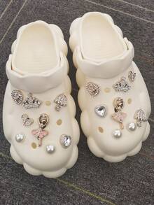 16PCS Bling Rhinestone Ballet Girl ABS Shoe Charms DIY Accessories Luxury Golden Crown Heart Clog Shoe Buckles Decorations Faux Pearls Shoe Clip Decor - 16 Styles - View 3