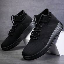 Zapatillas deportivas de mujer con cordones tipo calcetín, cómodas y de punta redonda suave para fitness, running y deportes - Negro - Ver 10