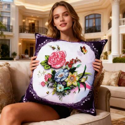 SNA 2026新款十字绣抱枕套装 刺绣针线活套装 DIY手工刺绣印花5D十字绣抱枕套装图案绘画配件布料DIY套装工艺品刺绣套装十字绣套装钩针套装戳绣套装缝纫配件缝纫套装绣线工艺套装针线材料缝纫图案钩针工艺用品刺绣套装初学者缝纫图案