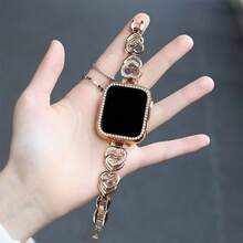 1条玫瑰金男女通用手链，配水晶心形吊坠和金属表带，兼容45mm、49mm、38mm、40mm、41mm、42mm、44mm、46mm系列Ultra、SE、11、10、9、8、7、6、5、4、3、2、1，优雅手链替换配件 - 玫瑰金 - 查看 6