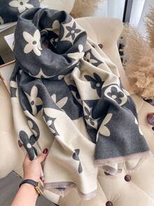 1pc Faux Cashmere Minimalist Elegant Star Pattern Jacquard Warm Scarf, Suitable For Women, Air-Conditioned Room, Autumn/Winter, Fashion, Versatile, Neck Warmer, Shawl, Ideal Gift - Grey - View 5