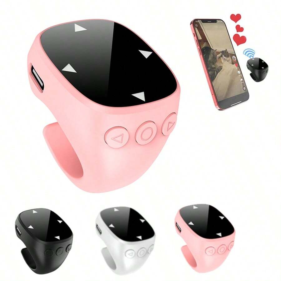 Điều khiển từ xa Bluetooth không dây với vòng cuộn tương thích với iPhone và Android, vòng cuộn tự động lật trang, điều khiển từ xa quay video, thích hợp cho kỳ nghỉ đông, du lịch, điều khiển từ xa chụp ảnh cầm tay, điều khiển từ xa điện thoại khi đi nghỉ mát. - Hồng - Xem 1