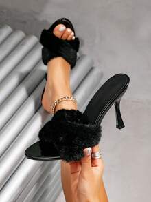 Fashionable Sexy Solid Color Velvet High Heel Party Shoes For Women - Black - View 6