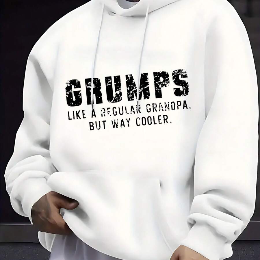 Fashionable Men's Hoodie With A Grumps Print, Like A Normal Grandpa But Much Cooler, Ideal For Everyday Wear, Social Occasions, And Cold Weather. - 白色 - 查看 1