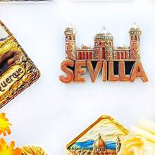 1/2个树脂冰箱贴，西班牙旅游纪念品 - 巴塞罗那圣家堂、瓦伦西亚、塞维利亚、马德里、西班牙海鲜饭，家居装饰，办公室装饰，海岛度假装饰，卧室墙面装饰，磁性贴纸 - 彩色 - 查看 10