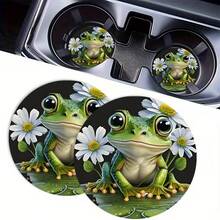 2 piezas Posavasos con diseño de rana en forma de corazón, posavasos decorativos redondos de 2.75 pulgadas para portavasos de coche, posavasos para bebidas para el hogar y el automóvil, accesorios interiores de coche unisex para bebidas - Unitalla - Ver 2