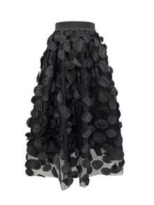 Falda acampanada vintage, falda de tul con lunares de talle alto para mujer, versátil para otoño/invierno - Negro - Ver 9