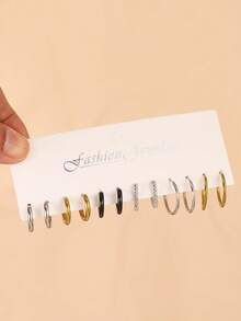 3/6/9 Pairs Minimalist Stainless Steel Round Hoop Earrings Set, Unisex, Versatile Wearing Styles, Suitable For Casual Daily Decoration - Multicolor - View 10