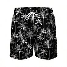 Męskie szorty plażowe z nadrukiem drzewa kokosowego, ściągacz w pasie, jednowarstwowe, bez podszewki, odpowiednie do noszenia na co dzień na plaży, idealny wybór na wakacje na Hawajach - Wielokolorowe - Zobacz 5