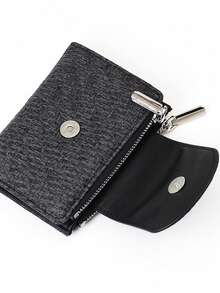Women's Short Wallet, Woven Texture Soft Refined PU Wallet, Fashion Snap Closure Double Zipper Large Capacity Multi-Function Wallet Card Holder, Lightweight Minimalist Clutch Suitable For Holiday Gifts - Black - View 8
