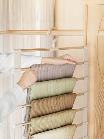 [Estante plegable para pantalones] 2 piezas de estantes plegables para pantalones de acero inoxidable que ahorran espacio, adecuados para vaqueros y pantalones, organizador de armario duradero con tapas de plástico blanco en los extremos, organizador de cajones