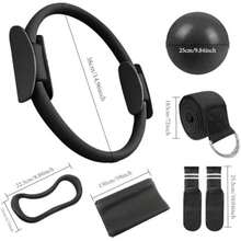 Pilates Kit Casa 6 en 1 Incluye Aro Pilates 38cm,Pelota Yoga 25cm,Bandas Elasticas Resistencia,Correa de Estiramiento,Anillo de Yoga Chica y Calcetines Antideslizantes,Essential Accesorios de Pilate(Negro) - Multicolor - Ver 8