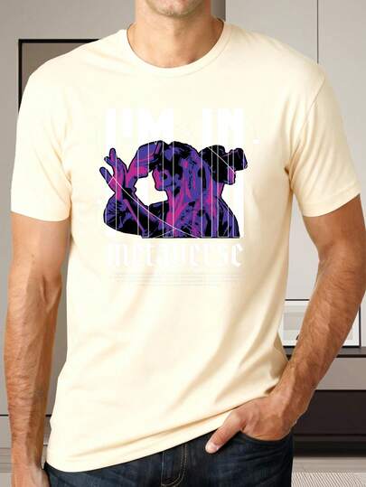 Moda masculina t,Camiseta de Manga Corta Negra con Estampado de Metaverso y Texto I'M IN metaverse para Uso Diario y Social en Ocasiones Informales y  Tecnológicas Modernas Combinación de  de citas fuera de casa, regalos de vacaciones navideñas