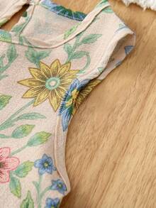 Conjunto de 2 piezas de chaleco y pantalones casuales y dulces para niñas, top sin mangas y conjunto de pantalones ligeros, para verano - Albaricoque - Ver 4