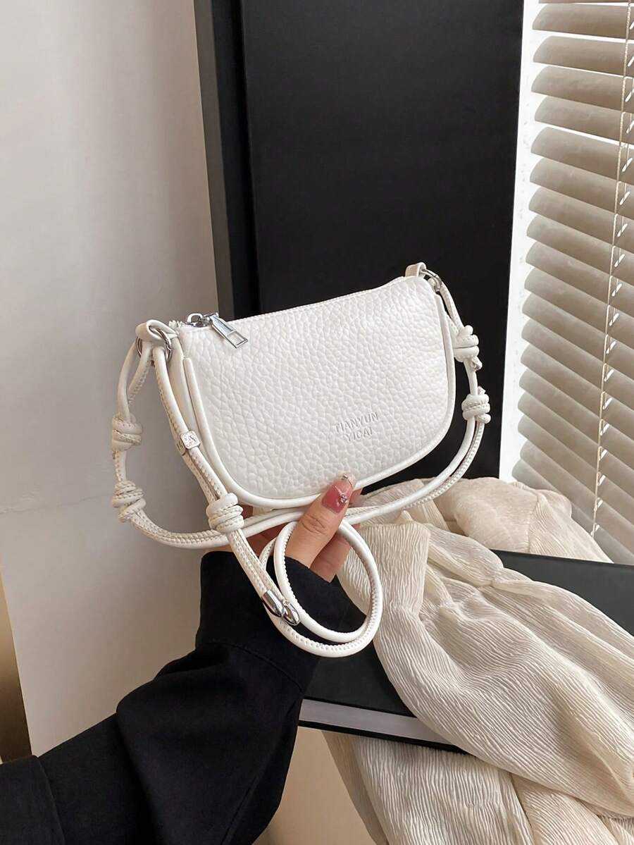 Bolso bandolera compacto y versátil de textura de lichi en miniatura para mujer, nuevo y con estilo para uso diario - Blanco - Ver 1