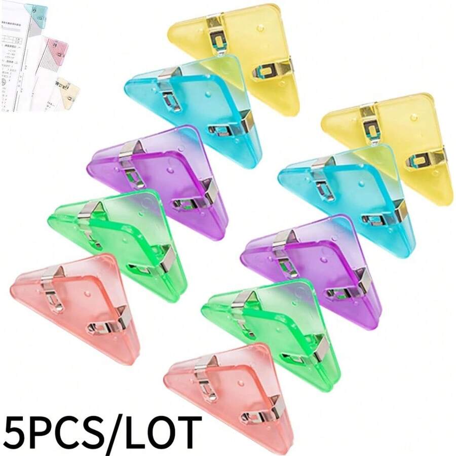 5PCS Book Corner Clips, File Corner Clips, Multi-Angle Book Clips, Sealing Clips, Folders, Bookmarks, Clips, Colored Plastic File And Paper Organizers, Multifunctional Office And School Supplies, Plastic Triangular Folder Clip Set, 2-Inch Large Capacity Paper Clips, File Corner Clips, Suitable For Offices, Schools, Homes, And Businesses, Ideal For Holding Large Numbers Of Documents.