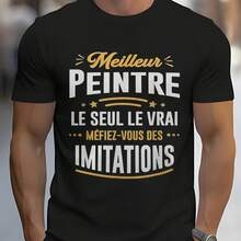2026 New  Men's T-Shirt Short Sleeve Black Shirt With French Text Print Best Painter The Only True Beware Of Imitations For Daily Use Social Occasions And Season All Year Round Comfortable And Versatile Everyday Outfits - 黑色 - 查看 6
