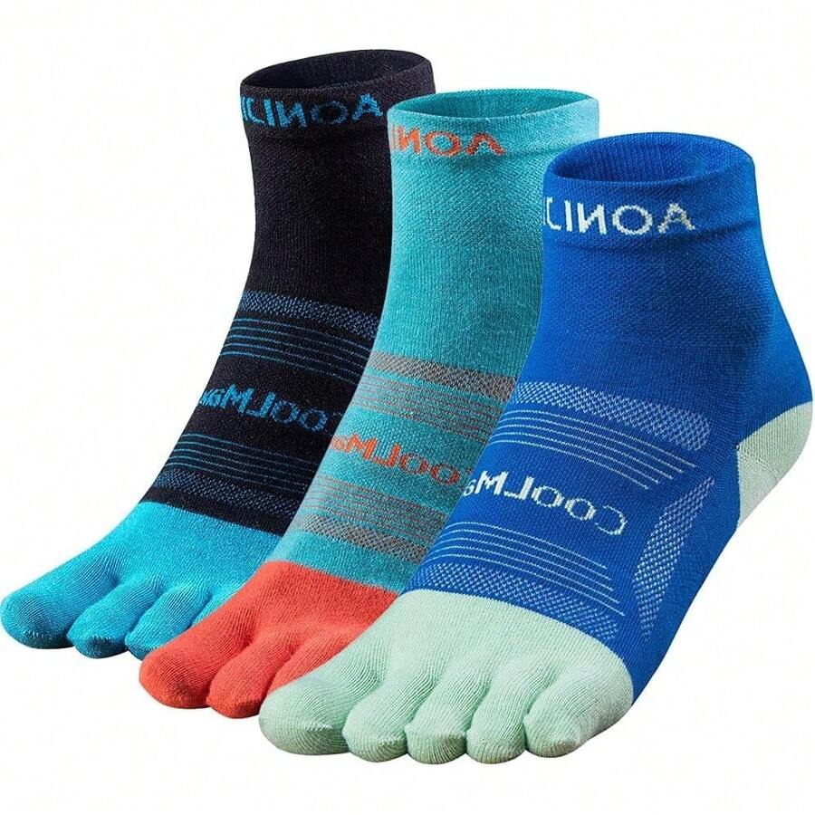 Calcetines de Dedos para Correr para Hombres y Mujeres 3 Pares Calcetines Atléticos Transpirables de Cinco Dedos - E4839-Multicolor - Ver 1