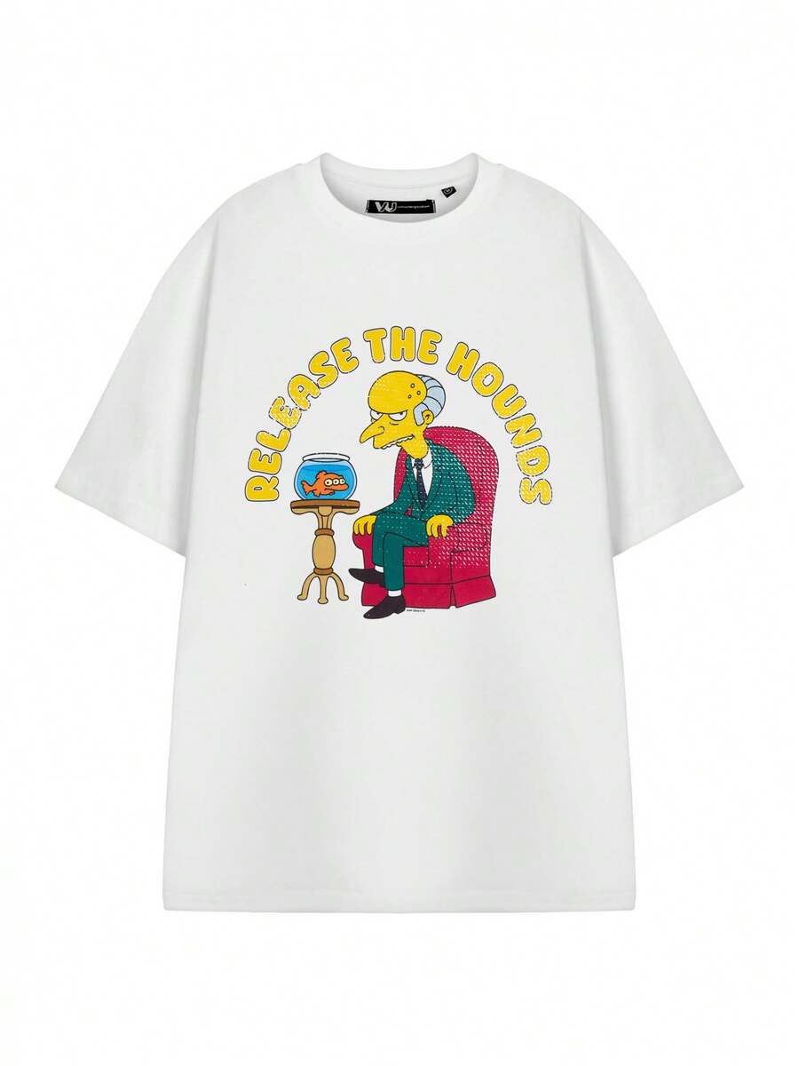 The Simpsons Mens White Short Sleeved T-Shirt |   Release The Hounds Graphic Tee |   Classic Cartoon Apparel |   Homer, Marge, Bart & Lisa Retro Top |   TV Series Merchandise Gift - trắng - Xem 1