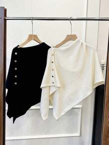 1pc Women's Solid Color Knitted Cardigan With Side Buttons, Rivet Decor,, Warm, Casual, Elegant, Suitable Office, Travel, Outdoor, Back To School, Spring/Autumn/Winter Dress - 彩色 - 查看 10